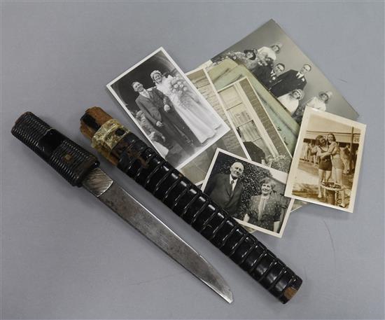 A Japanese Tanto dagger with photos and ephemera